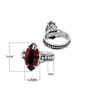 Wholesale Sterling Silver Garnet Quartz Ring With Marquise Cut & Beaded Band Design Handcrafted In Bali