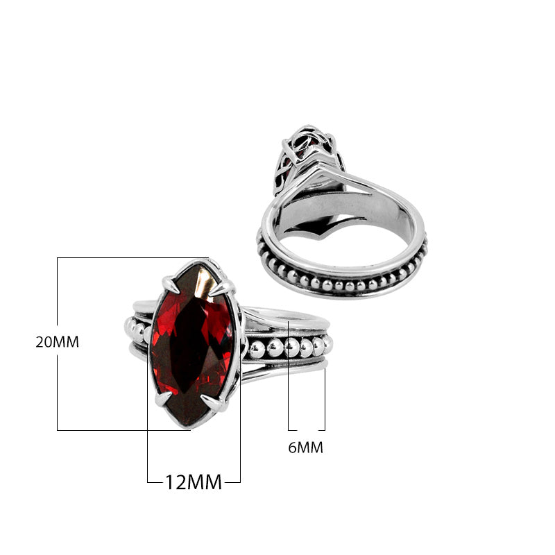 Wholesale Sterling Silver Garnet Quartz Ring With Marquise Cut & Beaded Band Design Handcrafted In Bali