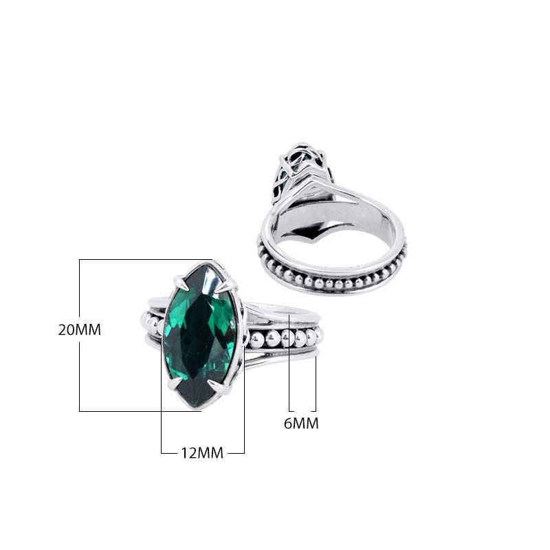 Wholesale Sterling Silver Green Quartz Ring With Marquise Cut & Beaded Band Design Handcrafted In Bali