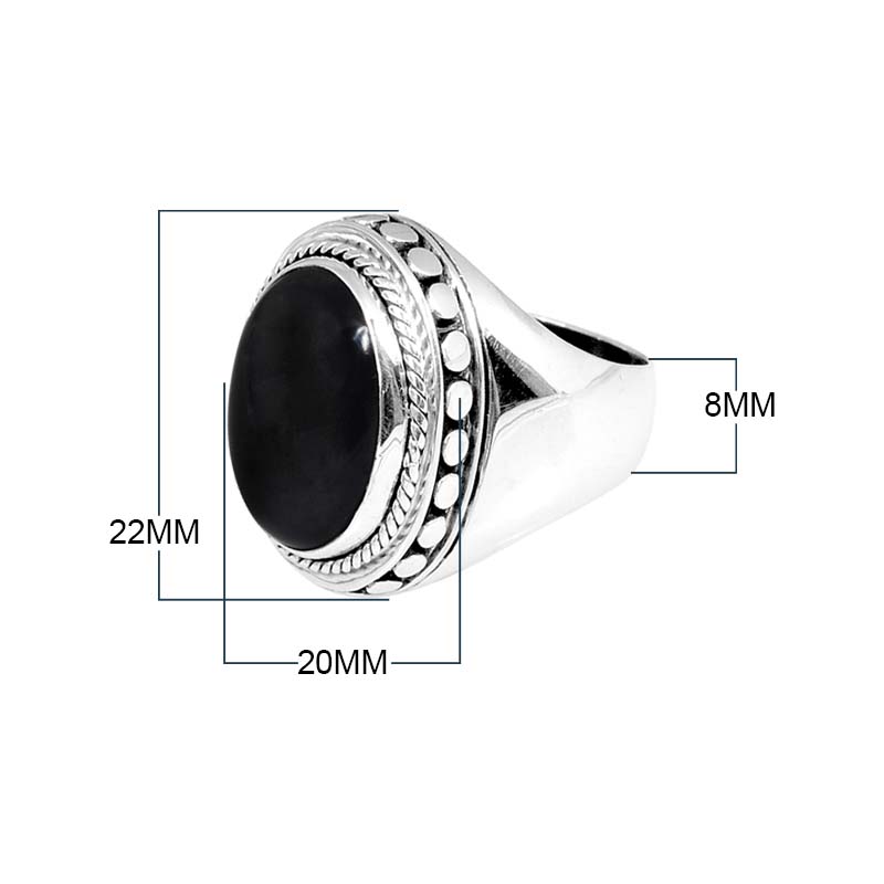 Wholesale Sterling Silver Black Onyx Ring With Beaded & Rope Border Design Handcrafted In Bali