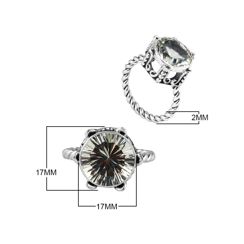 Wholesale Sterling Silver Green Amethyst Quartz Ring With Twisted Rope Band & Ornate Crown Setting Handcrafted In Bali