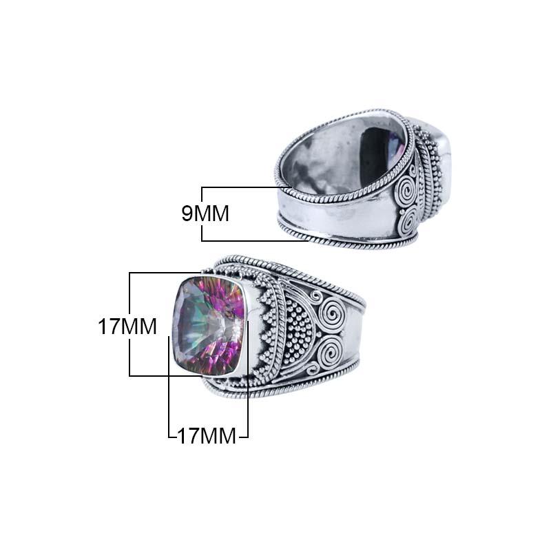 Wholesale Sterling Silver Mystic  Quartz Ring With Balinese Swirl Detailing Handcrafted In Bali