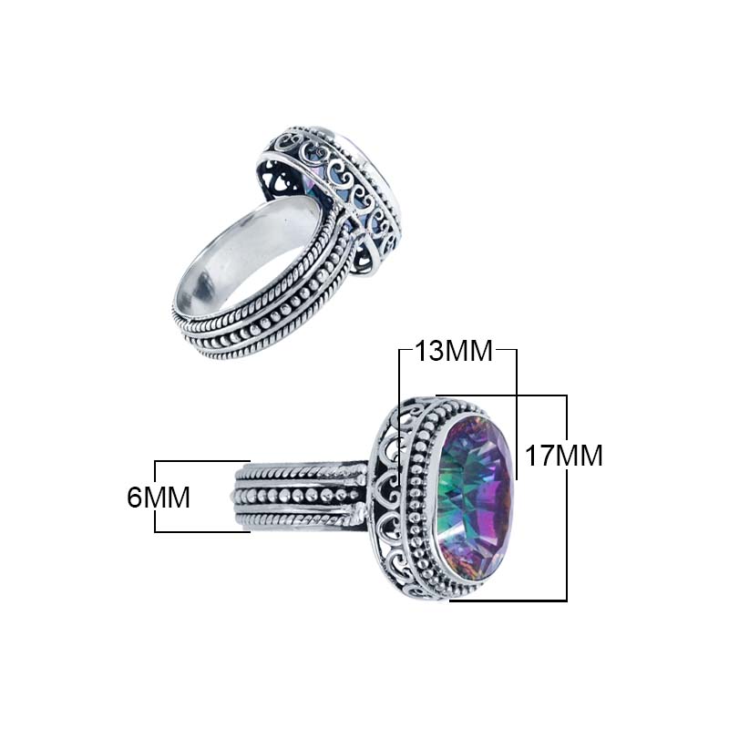 Wholesale Sterling Silver Mystic Quartz Ring With Filigree And Beaded Balinese Design Handcrafted In Bali