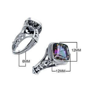 Sterling Silver Mystic Quartz Cushion Designer Ring, Mirror Polished With Oxidized Finish