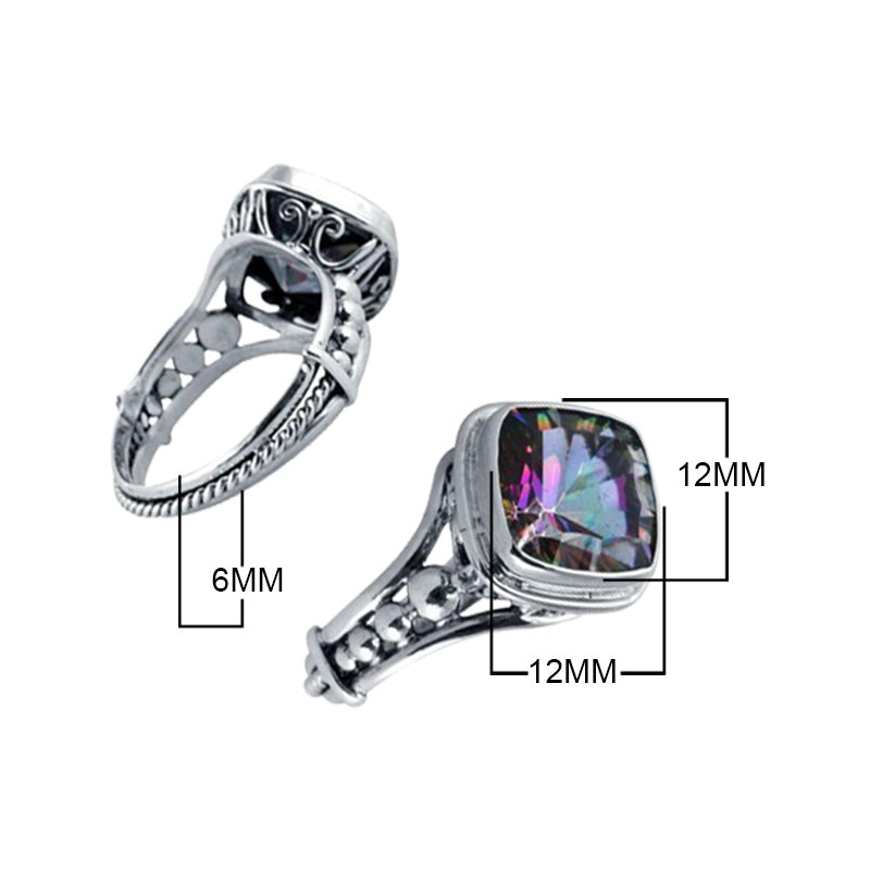 Sterling Silver Mystic Quartz Cushion Designer Ring, Mirror Polished With Oxidized Finish
