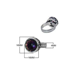 Sterling Silver Mystic Quartz Round Designer Ring With Rope Detailing, Mirror Polished Oxidized Finish