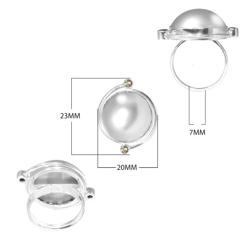 Sterling Silver Ring With Mabe Pearl And Citrine Quartz, Minimalist Designer Ring, Mirror Polished Antique Finish