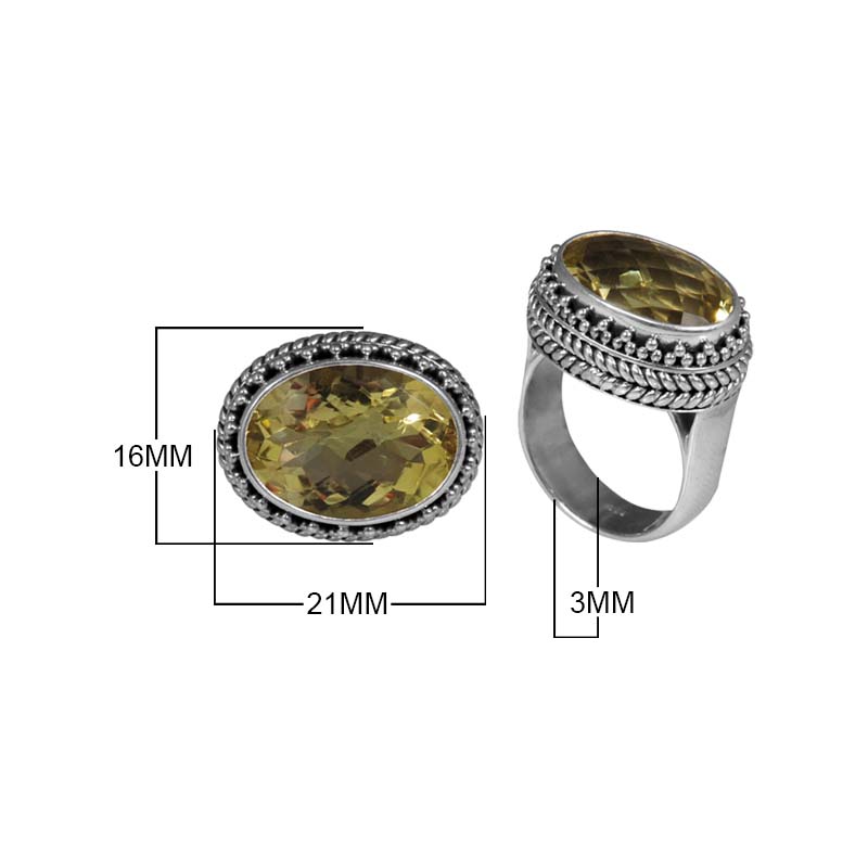 Sterling Silver Ring With Lemon Quartz, Oval Beaded Designer Ring, Antique Oxidized Finish