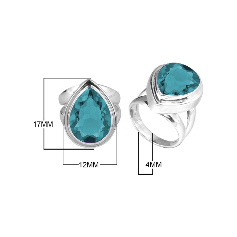 Sterling Silver Ring With Blue Topaz Quartz, Teardrop Bezel Designer Ring, Mirror Polished Silver Finish