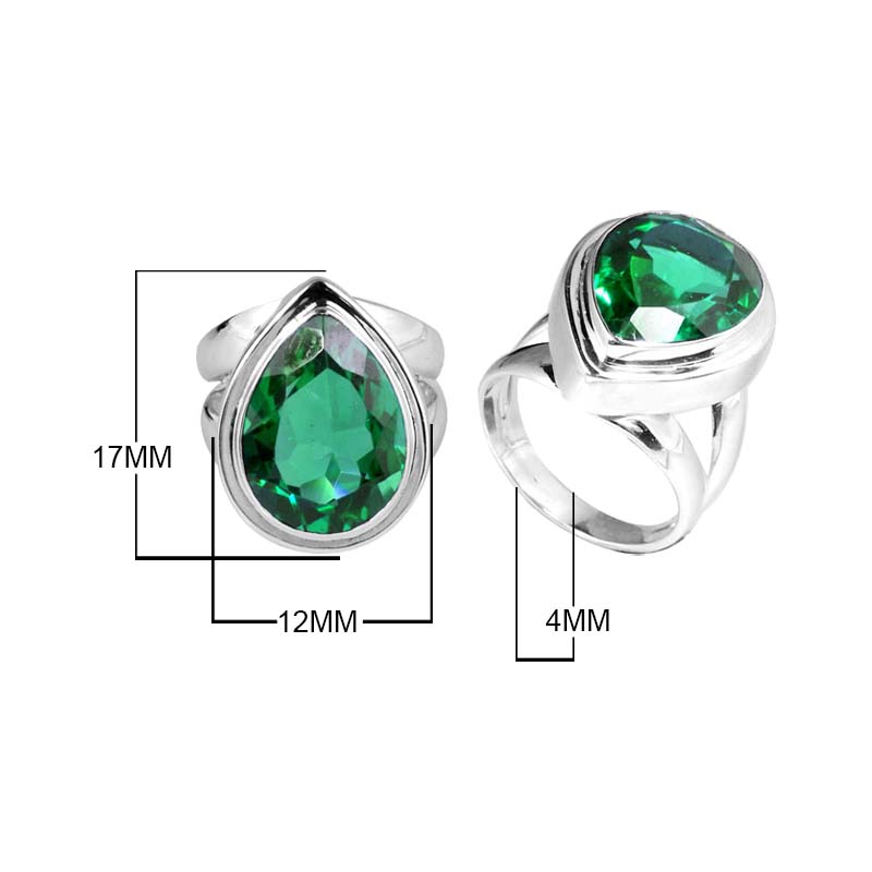 Sterling Silver Ring With Green Quartz, Teardrop Bezel Designer Ring, Mirror Polished Finish