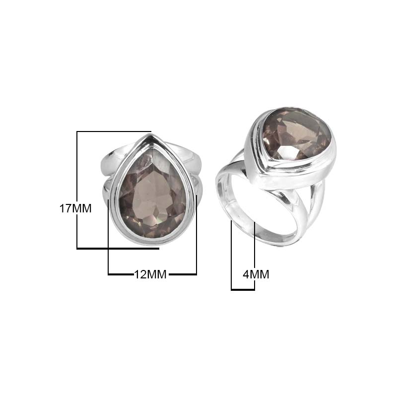 Sterling Silver Ring With Smoky Quartz, Teardrop Bezel Designer Ring, Mirror Polished Finish