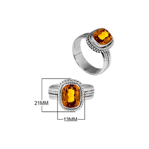 Sterling silver Citrine Quartz cushion ring with braided rope detailing, handcrafted wholesale jewelry from Bali