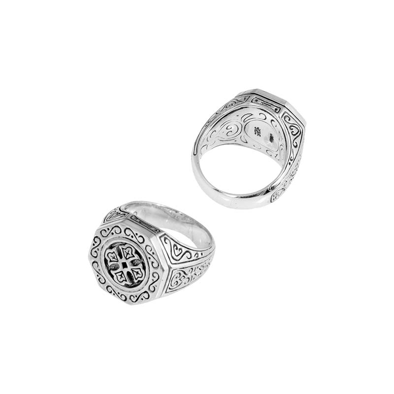 Wholesale Silver Overlay Over Copper Hexagonal Cross Carved Balinese Signet Ring