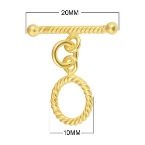 18K gold overlay toggle clasp with rope-textured ring and twisted bar, handcrafted jewelry finding from India