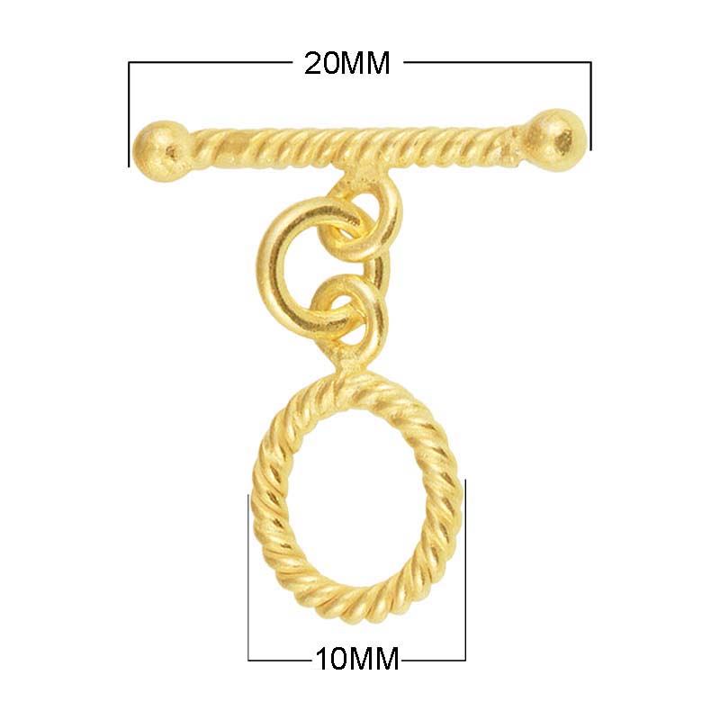 18K gold overlay toggle clasp with rope-textured ring and twisted bar, handcrafted jewelry finding from India