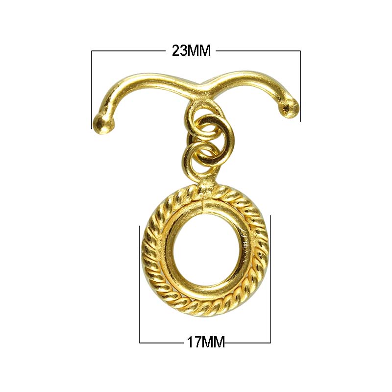18K gold overlay toggle clasp with rope-textured circular ring and curved bar, handcrafted jewelry finding from India
