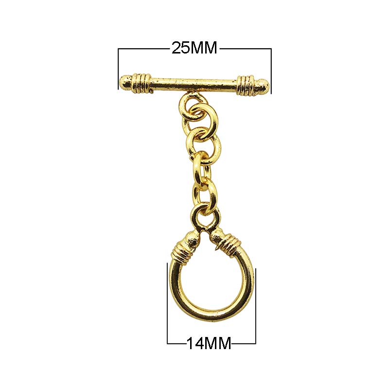 18K gold overlay toggle clasp with elongated bar and decorative loop, handcrafted jewelry finding from India