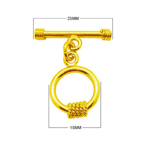 18K gold overlay toggle clasp with smooth round ring and rope wrap detail, handcrafted jewelry finding from India