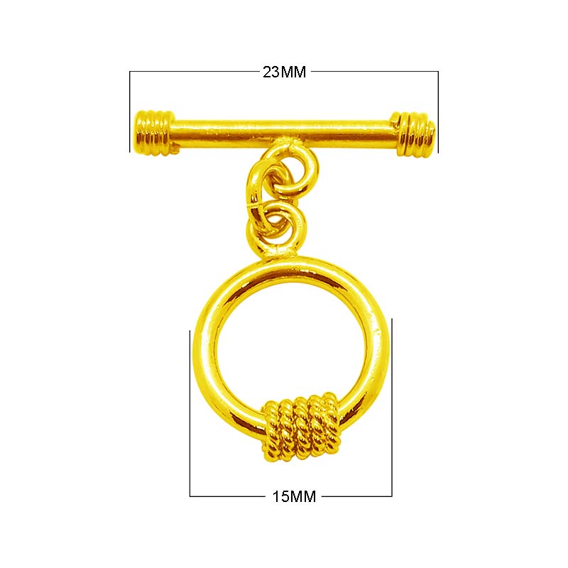 18K gold overlay toggle clasp with smooth round ring and rope wrap detail, handcrafted jewelry finding from India