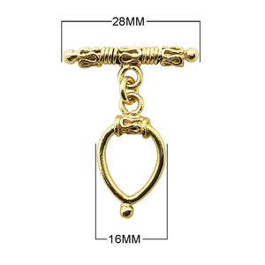 18K gold overlay toggle clasp with decorative bar and teardrop loop, handcrafted jewelry finding from India