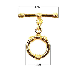 18K gold overlay toggle clasp with circular ring and multiple rope wrap details, handcrafted jewelry finding from India