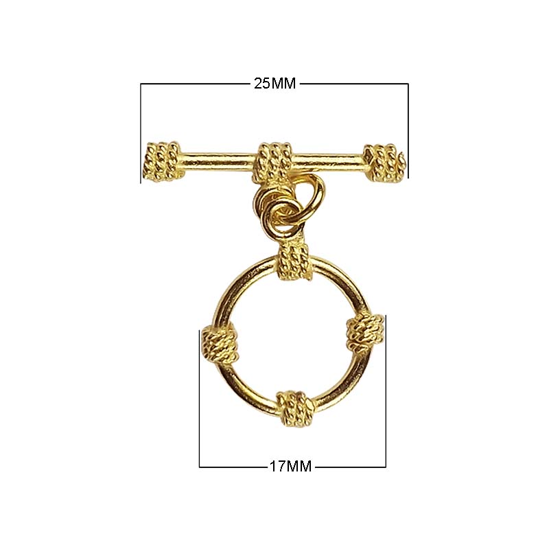 18K gold overlay toggle clasp with circular ring and rope wrap accents, handcrafted jewelry finding from India