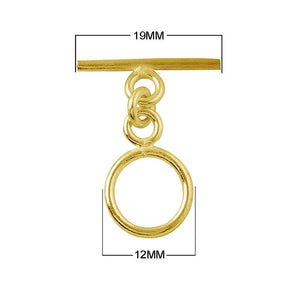 18K gold overlay toggle clasp with smooth round ring and flat polished bar, handcrafted jewelry finding from India