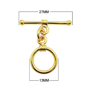 18K gold overlay toggle clasp with smooth circular ring and wrapped bar design, handcrafted jewelry finding from India