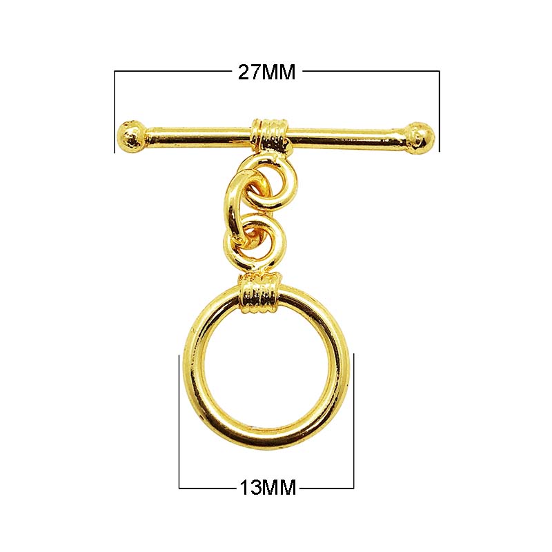18K gold overlay toggle clasp with smooth circular ring and wrapped bar design, handcrafted jewelry finding from India