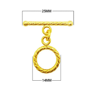 18K gold overlay toggle clasp with rope-textured circular ring and twisted bar, handcrafted jewelry finding from India