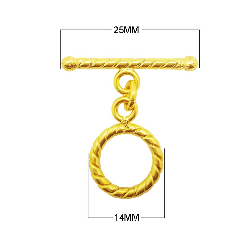 18K gold overlay toggle clasp with rope-textured circular ring and twisted bar, handcrafted jewelry finding from India