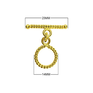 18K gold overlay toggle clasp with rope-textured circular ring and matching bar, handcrafted jewelry finding from India