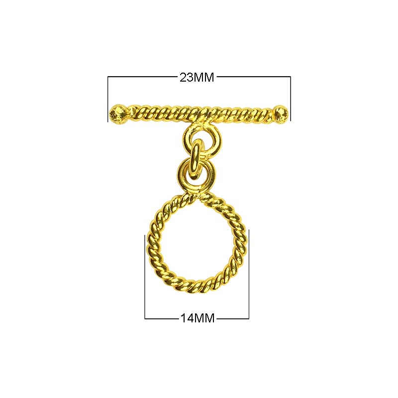 18K gold overlay toggle clasp with rope-textured circular ring and matching bar, handcrafted jewelry finding from India