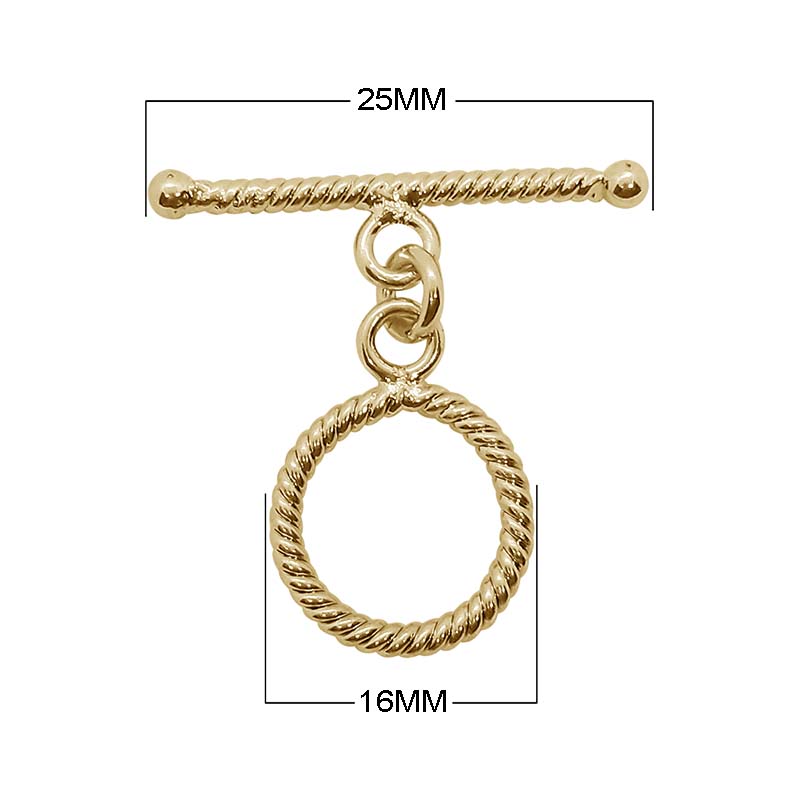 18K gold overlay rope design toggle clasp, polished finish, classic jewelry closure, handcrafted in India for wholesale buyers.