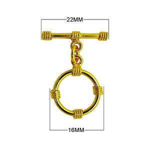 18K gold overlay toggle clasp with four-band ring design, wholesale jewelry findings handcrafted in India.