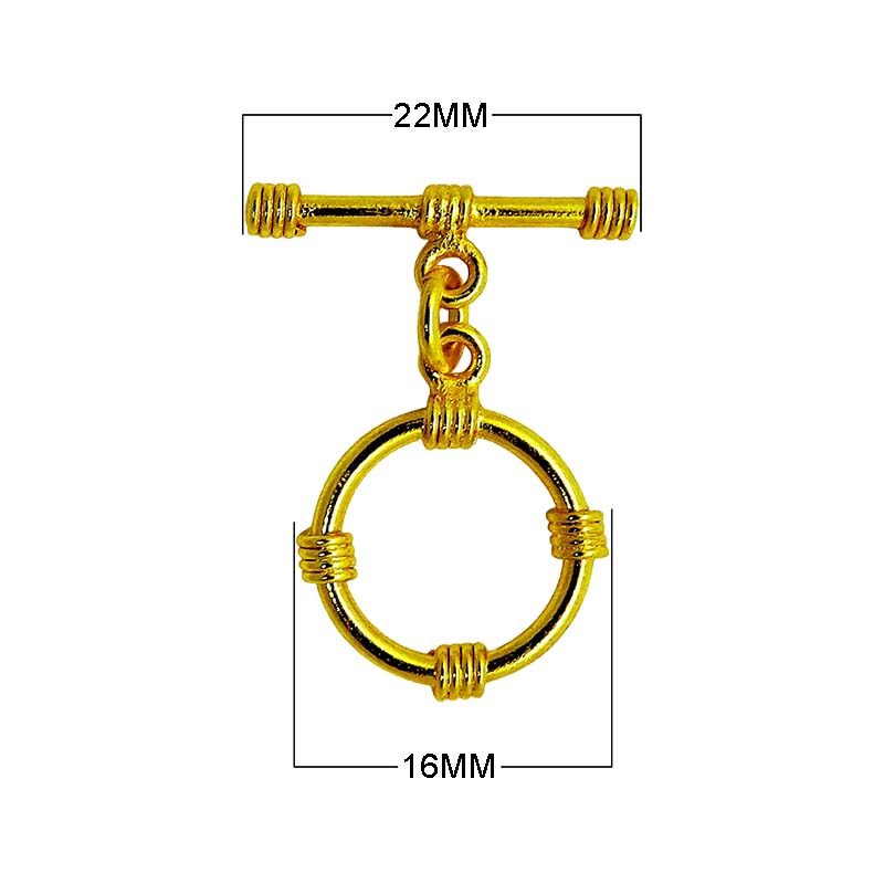 18K gold overlay toggle clasp with four-band ring design, wholesale jewelry findings handcrafted in India.