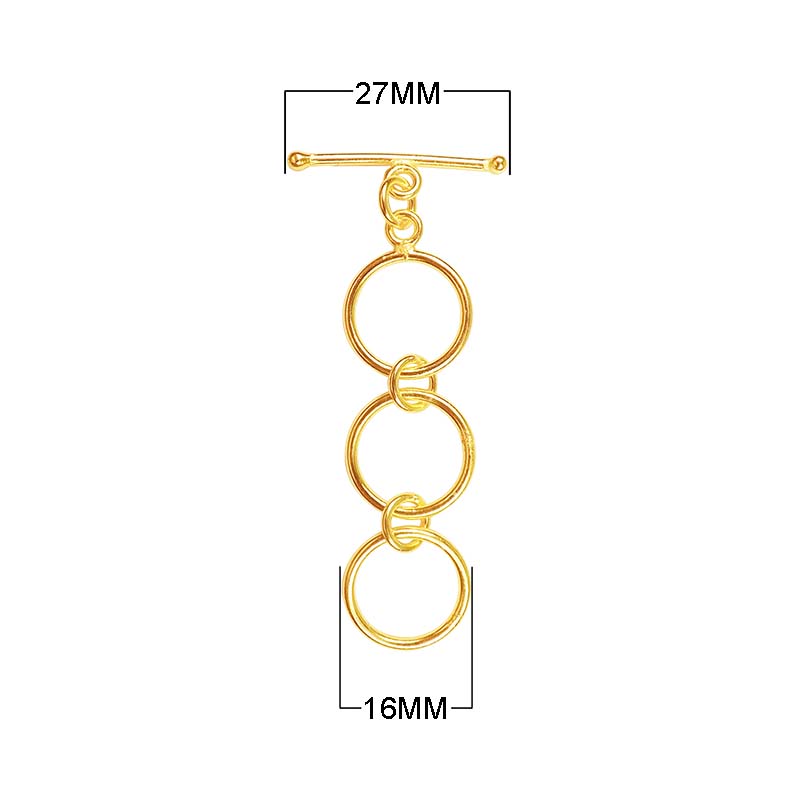 18K gold overlay round ring toggle clasp with polished finish, handcrafted in India, designed for wholesale jewelry making supplies.