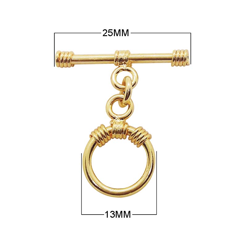 18K gold overlay wire-wrapped toggle clasp with polished finish, handcrafted in India, designed for wholesale jewelry making supplies.