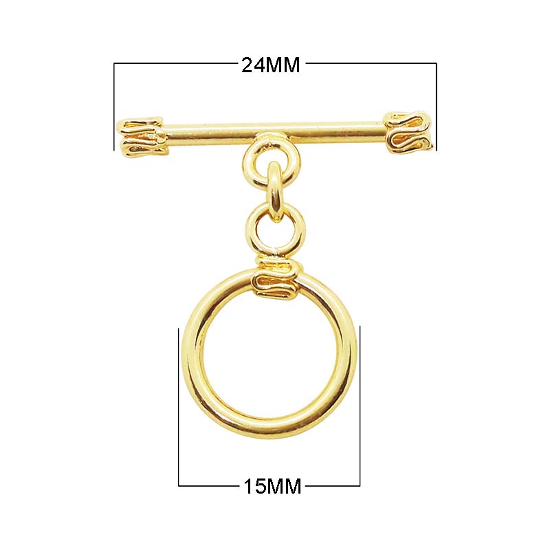 18K Gold Overlay Toggle Clasp with round ring and decorative bar, handcrafted in India for wholesale jewelry making