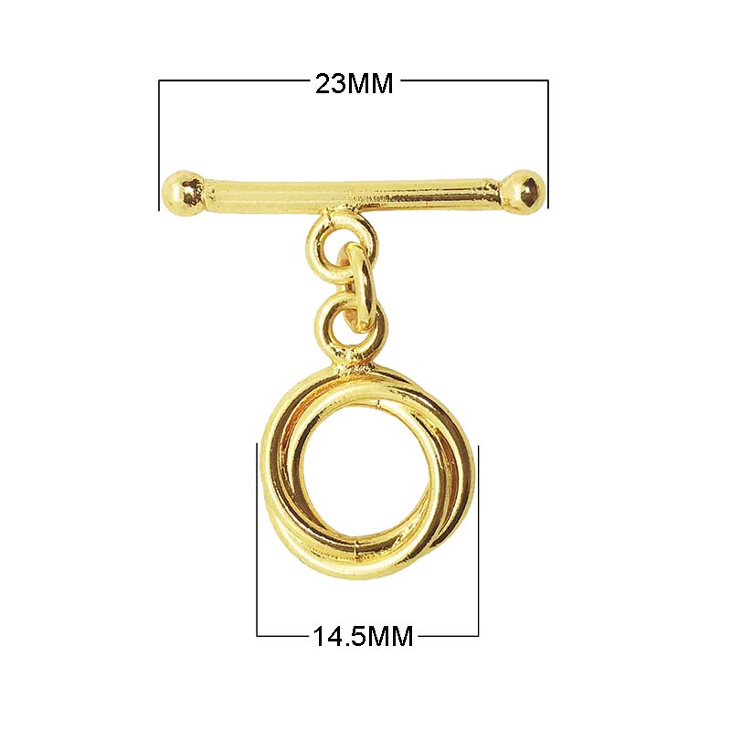 18K Gold Overlay Interlocking Double Ring Toggle Clasp with polished finish, handcrafted in India for wholesale jewelry making