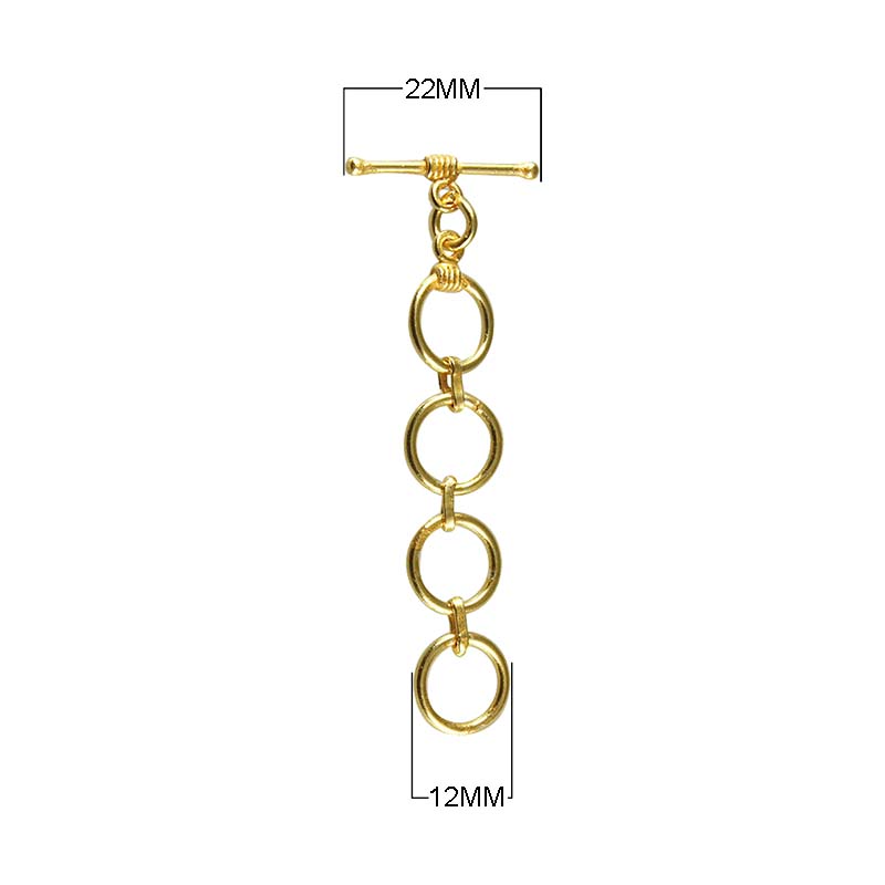 18K Gold Overlay Multi-Ring Toggle Clasp with polished finish and four interlinked rings, handcrafted in India for wholesale jewelry making