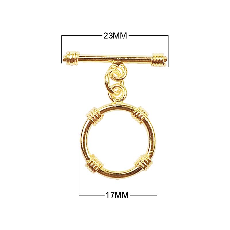 18K Gold Overlay Wire-Wrapped Toggle Clasp with polished finish and decorative circular ring, handcrafted in India for wholesale jewelry making