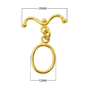 18K Gold Overlay Curved Bar Toggle Clasp with oval ring and polished finish, handcrafted in India for wholesale jewelry making