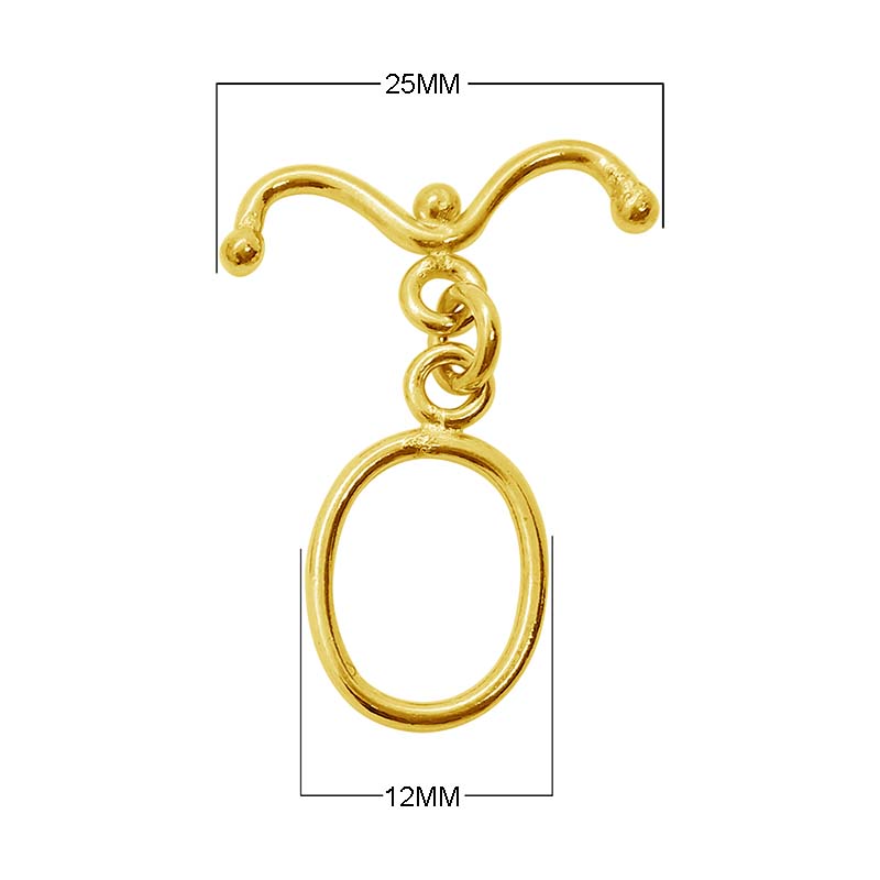 18K Gold Overlay Curved Bar Toggle Clasp with oval ring and polished finish, handcrafted in India for wholesale jewelry making