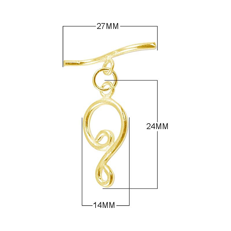 18K Gold Overlay Swirl Toggle Clasp with curved bar, handcrafted in India