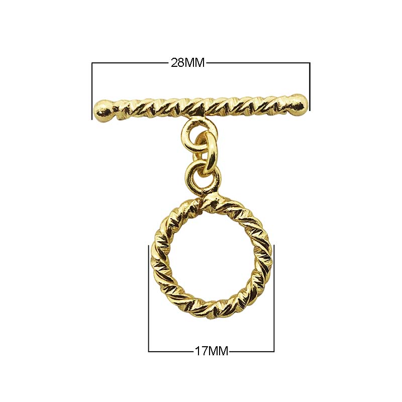 18K Gold Overlay Rope Toggle Clasp with twisted loop and bar, handcrafted in India
