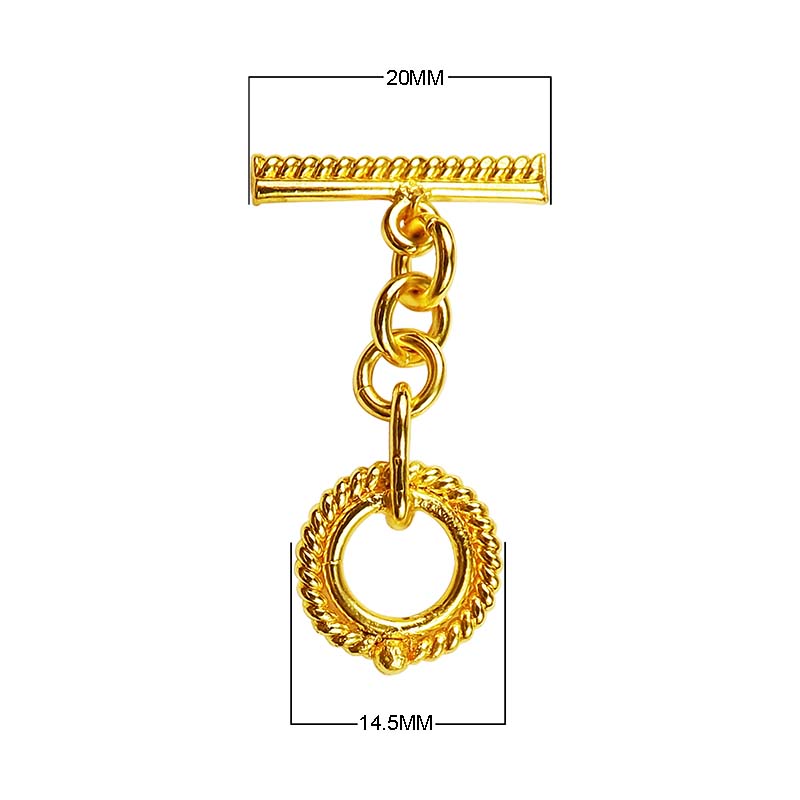 18K Gold Overlay Rope Chain Toggle Clasp with polished finish, handcrafted in India