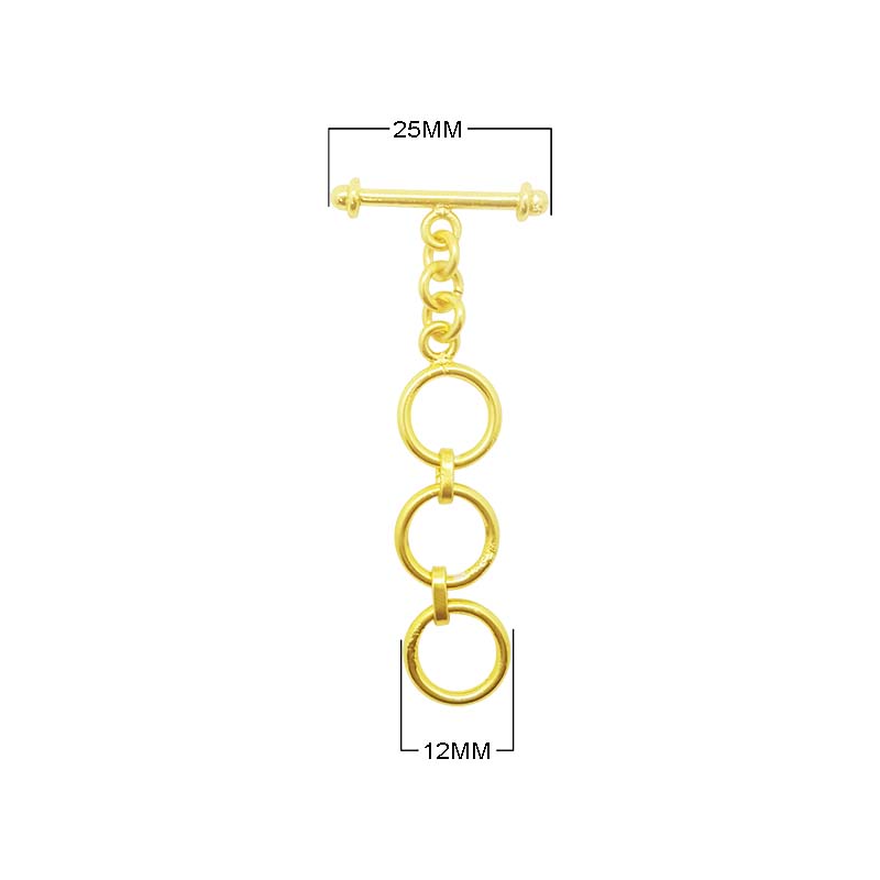 18K Gold Overlay Triple Ring Toggle Clasp with polished golden finish, handcrafted in India