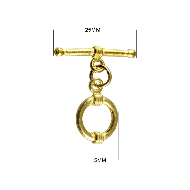 18K Gold Overlay Double Wire Toggle Clasp with polished golden finish, handcrafted in India