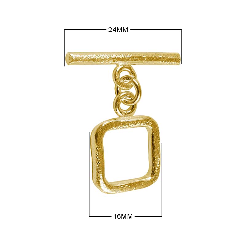 18K Gold Overlay Square Toggle Clasp with textured golden finish, handcrafted in India